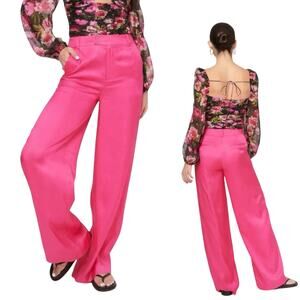 New Cami NYC Anais Wide Leg Hyperpink Bright Pink Wide Leg Satin Pants 0 XS